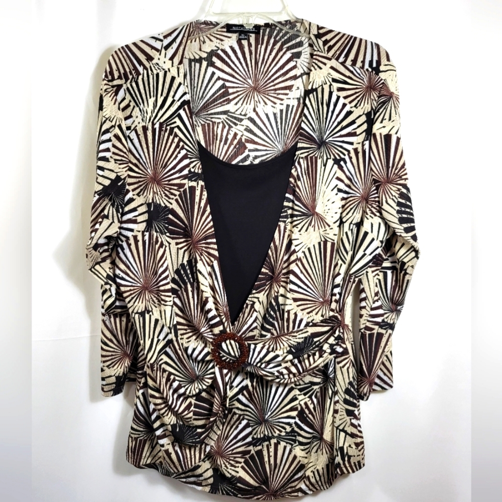 Notations brown black and cream two layered tunic women's XL   #1258